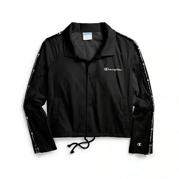 Champion Women’s Cropped Lightweight Sporty Windbreaker Boxy Jacket Black Small - Picture 2 of 10